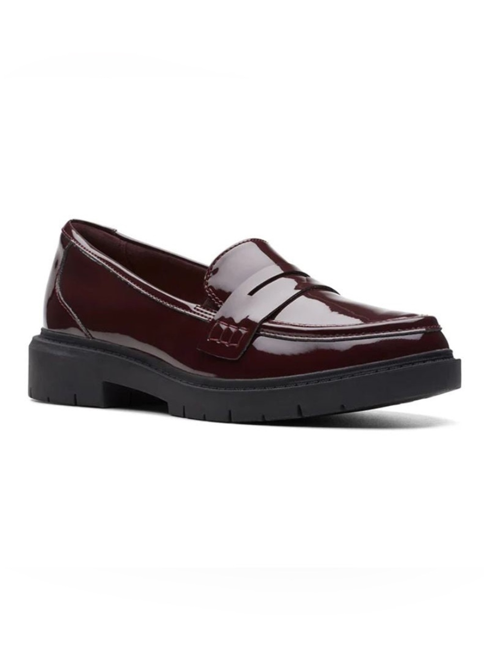 Clarks Patent Leather Penny Loafers in Deep Burgundy